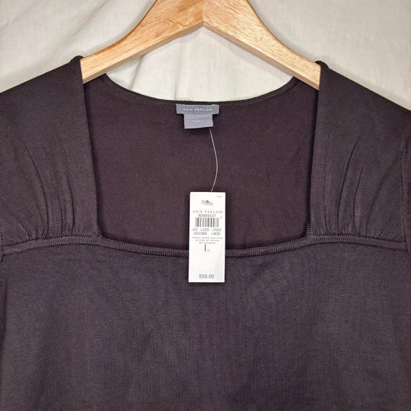 ANN TAYLOR  Dark Brown Silk Blend Short Sleeve Sweater top- size L - Picture 3 of 5